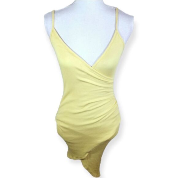 MAY PINK YELLOW RUCHED BODYCON DRESS SZ.S/M EUC - Picture 1 of 7